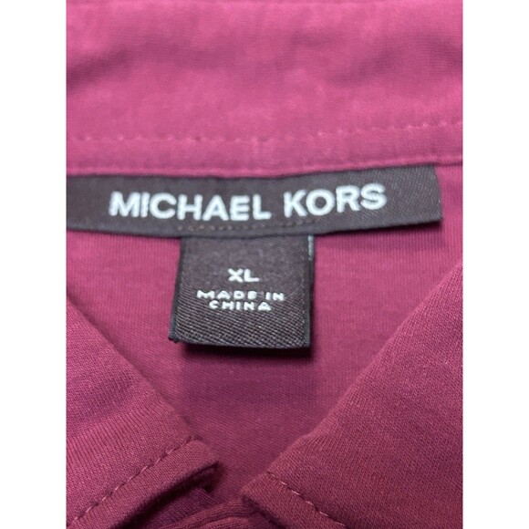 Michael Kors Polo Shirt |XL | Red Maroon | Collared 1/4‎ Button Chest Pocket - Picture 3 of 6